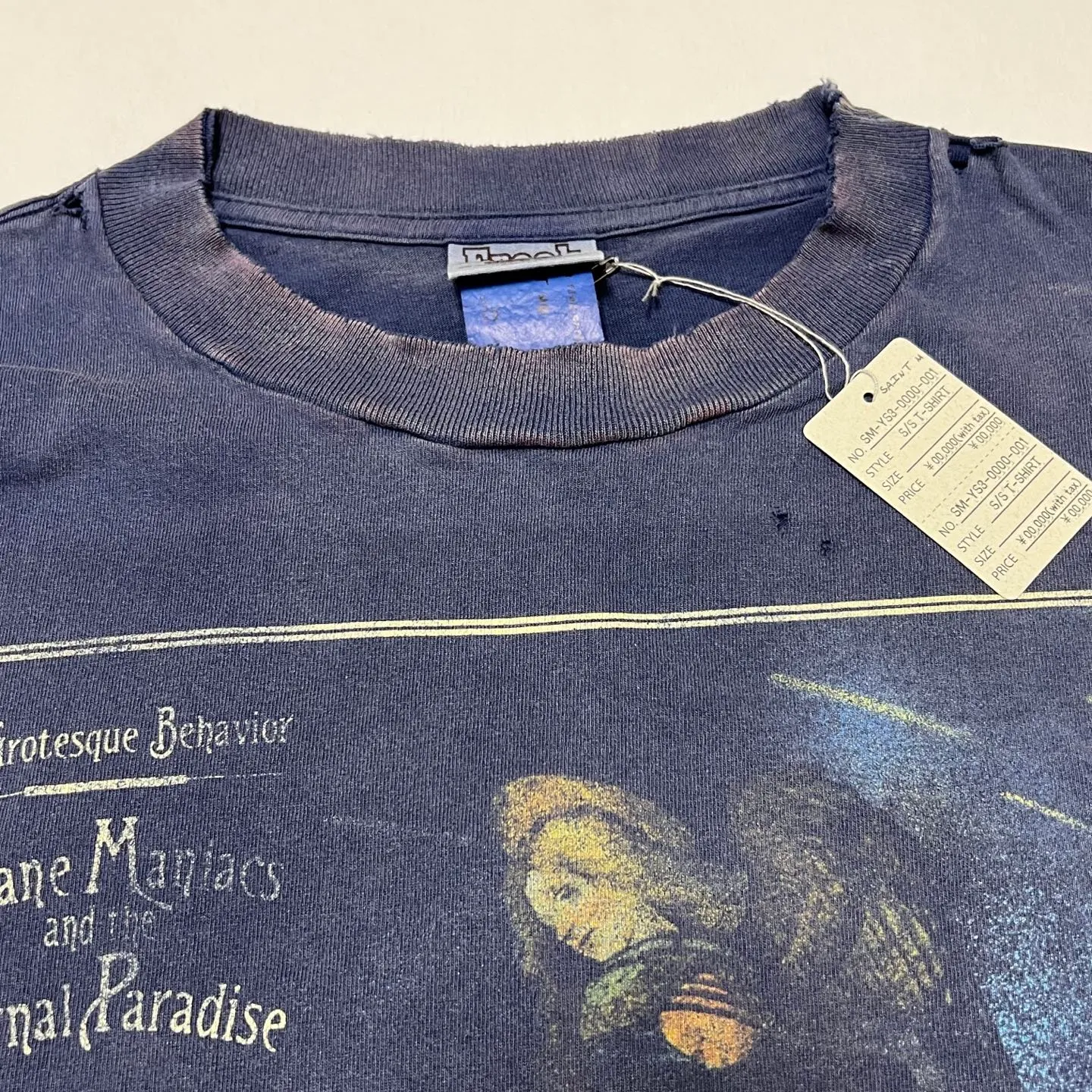 CACTUS PLANT FLEA MARKET x SAINT Mxxxxxx STAR SS TEE/NAVY New CPFM star smiley holed distressed short sleeves Washed blue S-XL Genuine consistent tube weaving without side seams High weight OE yarn fabric Assute dyeing Multiple horse fades Heavy wash water Worn holes Customized joint main mark/wash mark/little angel anti-counterfeiting label